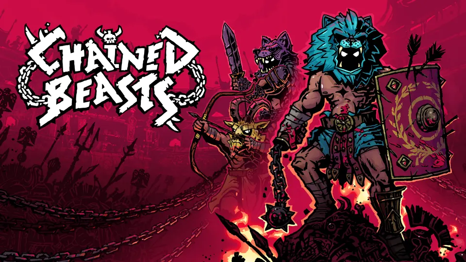 Official Chained Beasts key art: chained gladiator beasts in the arena